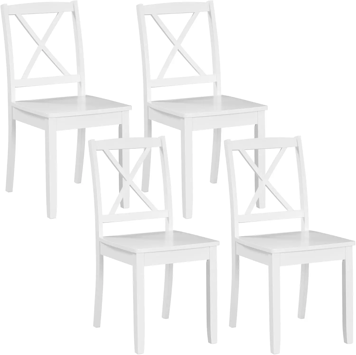 Juego de 4 sillas de comedor de madera, sillas de cocina blancas sin brazos con patas de madera de caucho y respaldo curvo, respaldo cruzado de granja