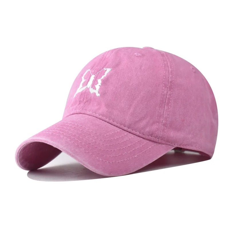 Vintage Washed Butterfly Embroidered Baseball Cap - Korean Style Soft Top Sun Hat for Women & Men, Spring Summer Unisex Fashion