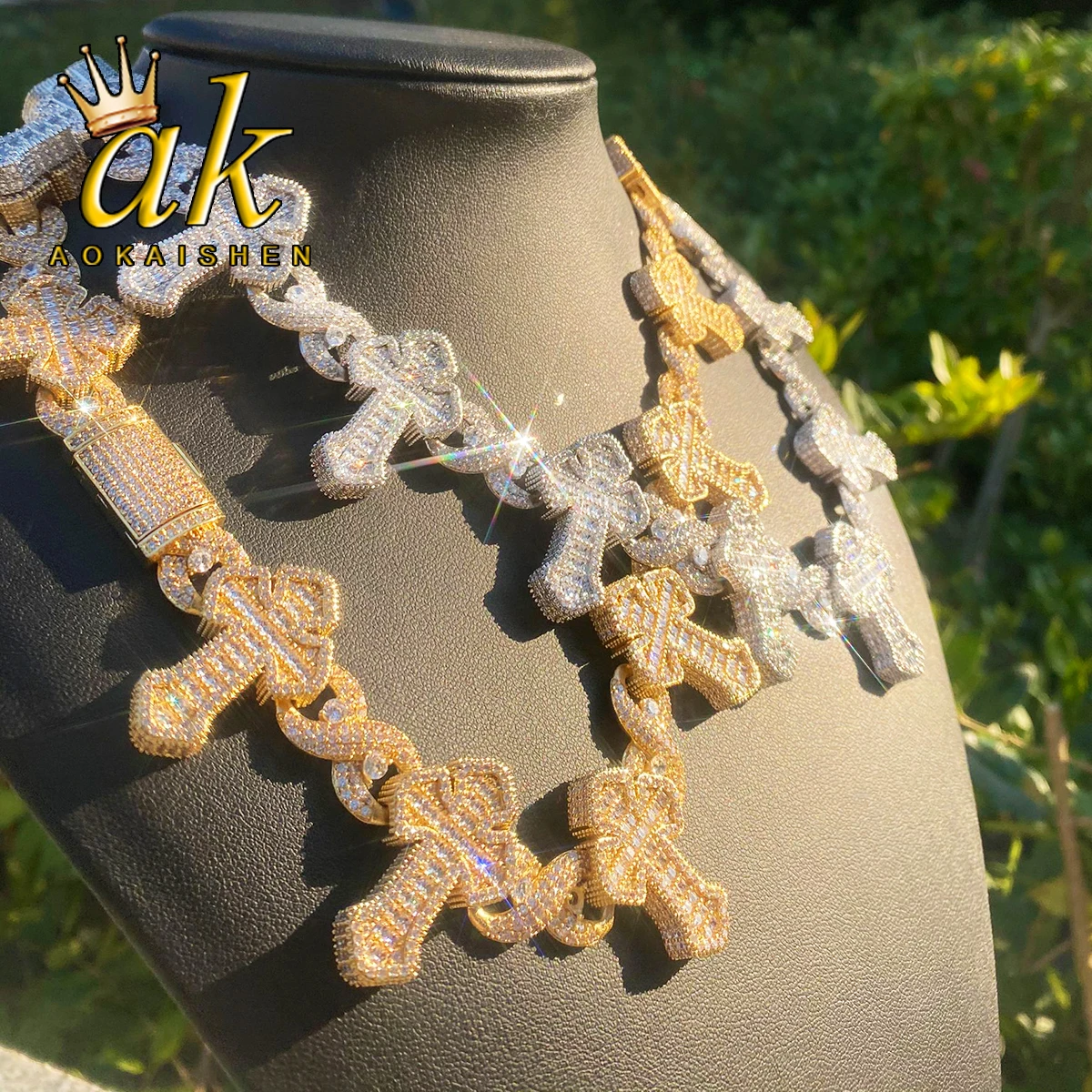 Aokaishen Iced Out Cross Infinity Chain for Men Necklace Choker 5A Cubic Zirconia Hip Hop Jewelry
