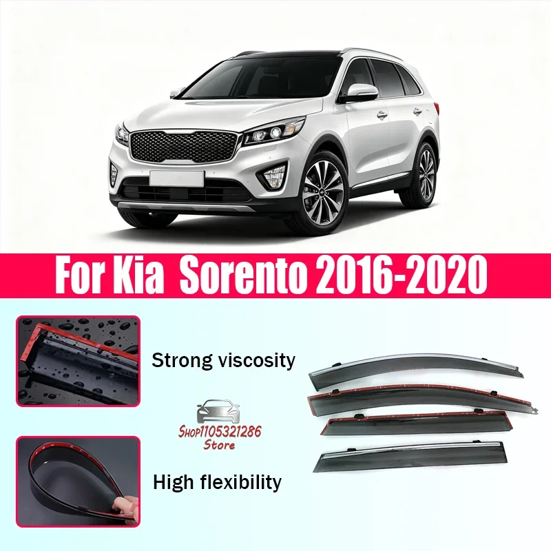

Подходит для Kia Sorento 2016-2020: утолщенные дефлекторы окон (защита от дождя/солнца) для боковых или лобового стекол.