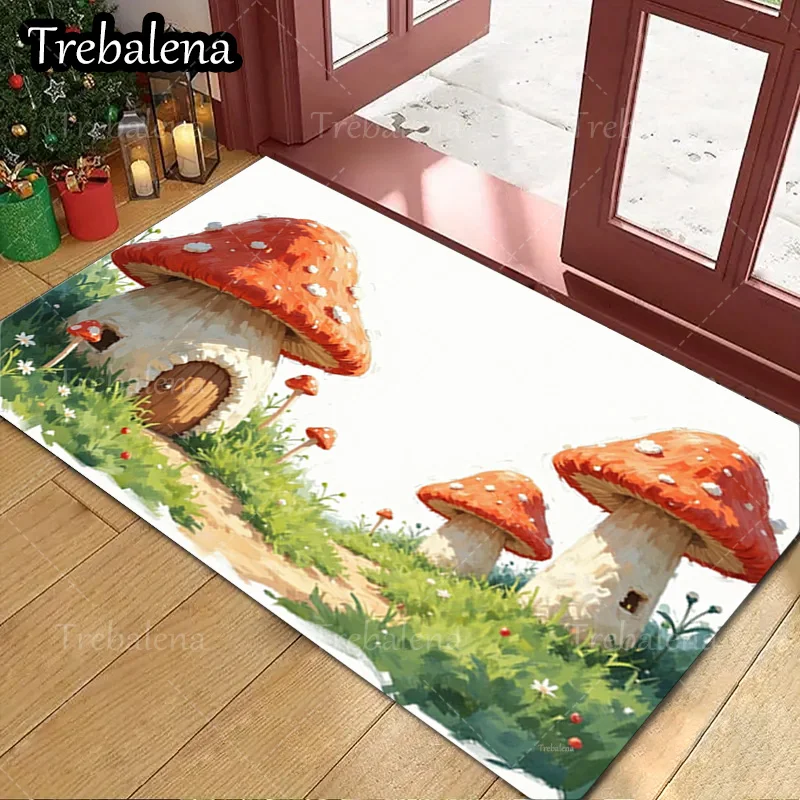 

1pc Welcome Door Mat Charming Mushroom House Doormat for Home Decor and Entrance Way