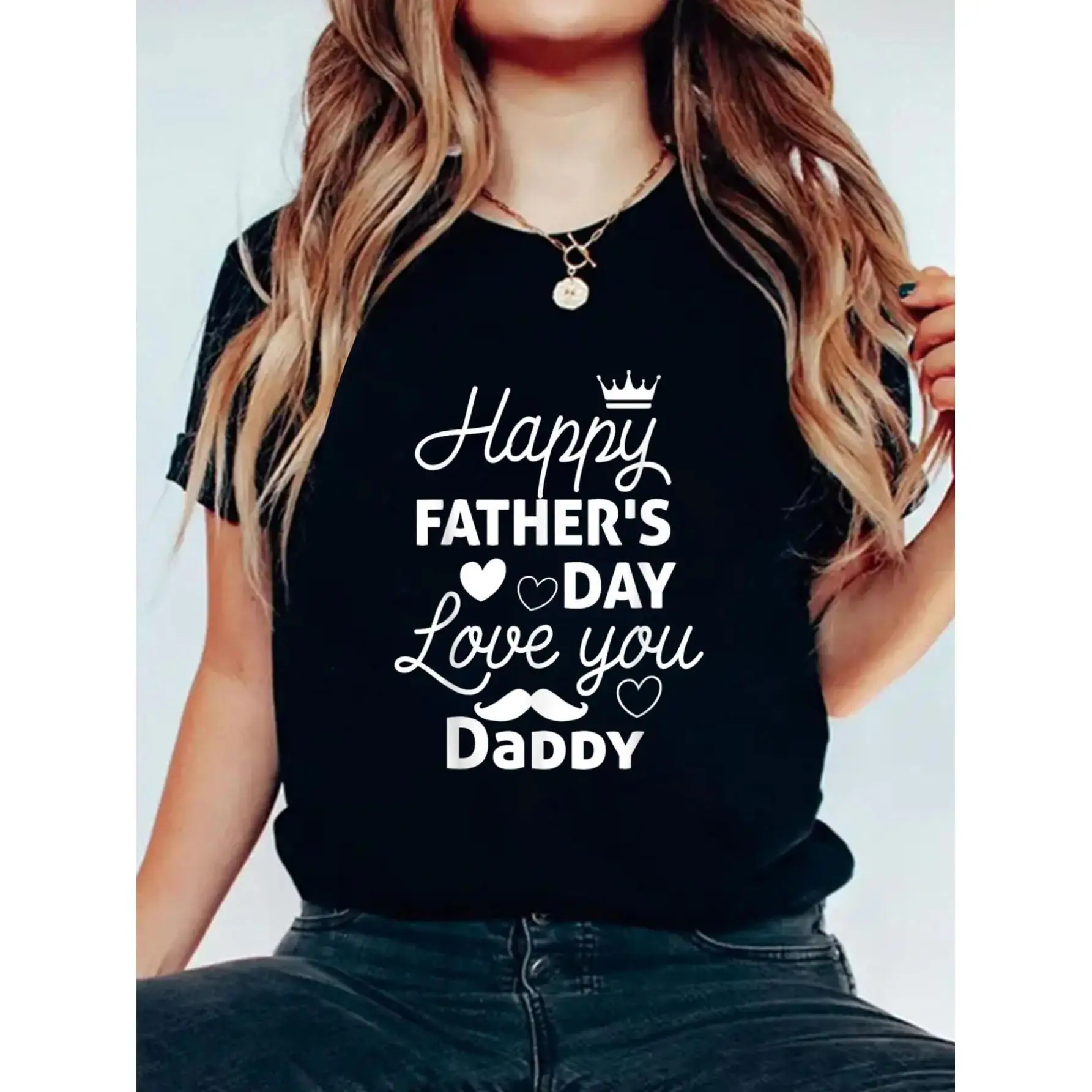 

Happy Fathers Day Daddy Shirt 2025 For Dad Women T Shirt, Short Sleeve Round Neck Casual Top For Summer & Spring, Women'S Clothi