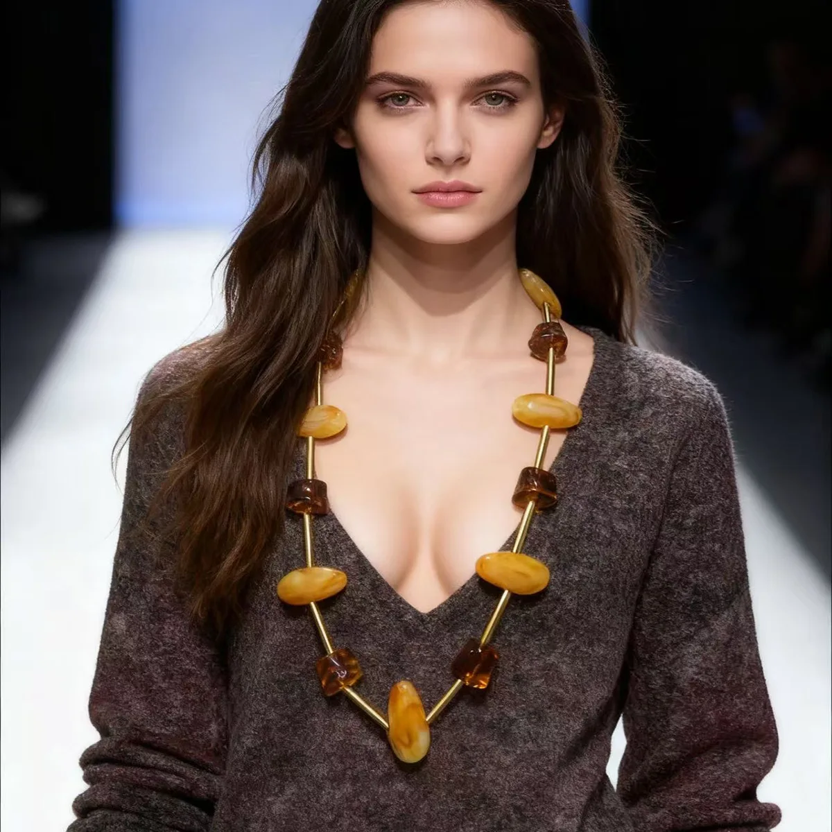 

Designer New Stainless Steel Resin Acrylic Beaded Sweater Chains for Women 2026 Jewelry Retro Exaggerated Long Chains Necklace