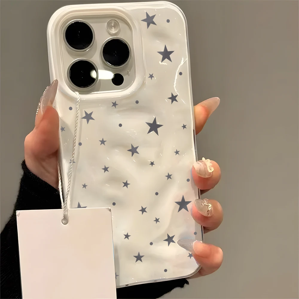 Capa de Telefone Minimalista Textura Onda Estrela Azul Cinza para iPhone 17 16 15 14 13 12 11 Pro Max 14 15 Plus Capa Traseira Macia à Prova de Choque