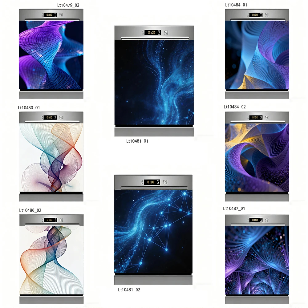 Neon Light Swirl Dishwasher Cover, Colorful Light Trail & Galaxy Design, Waterproof Removable Kitchen Decor