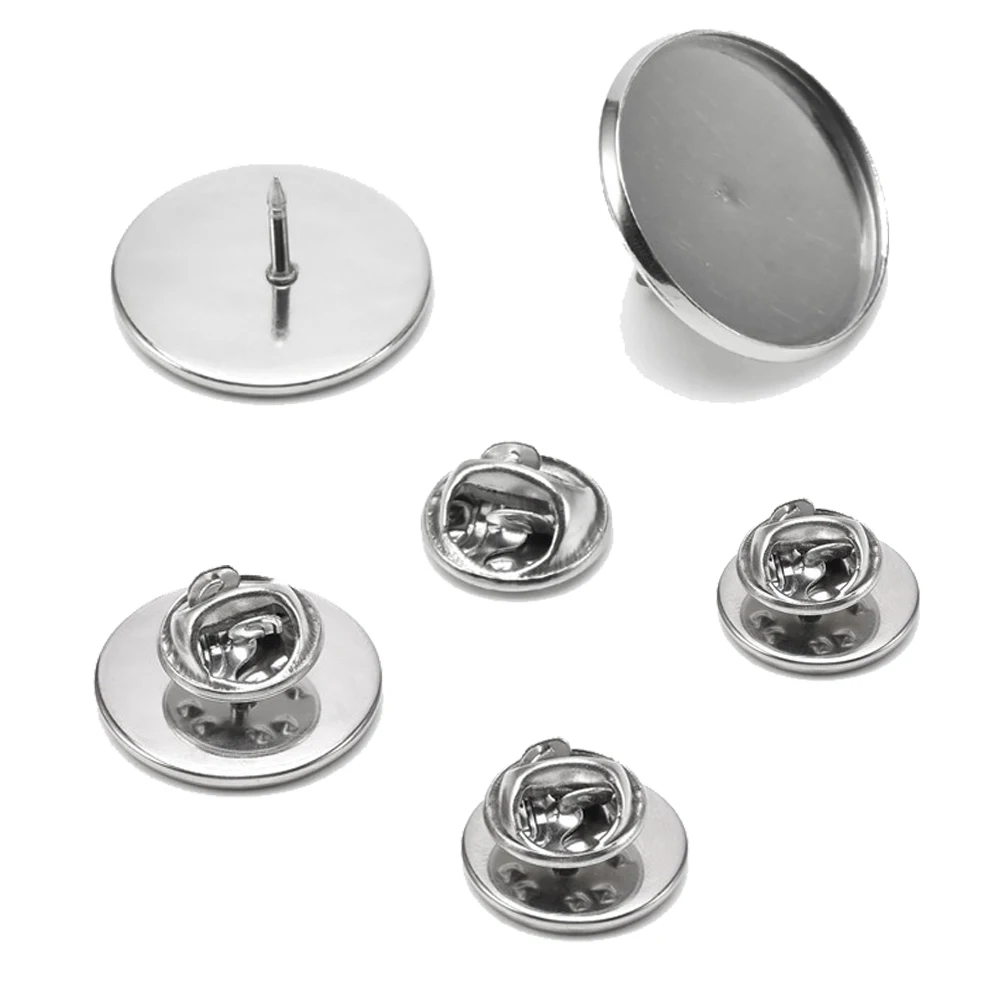 

10 шт., поднос для броши из нержавеющей стали, пустая булавка для лацкана, кабошон, поднос с задней частью бабочки для изготовления значков своими руками, ювелирных изделий
