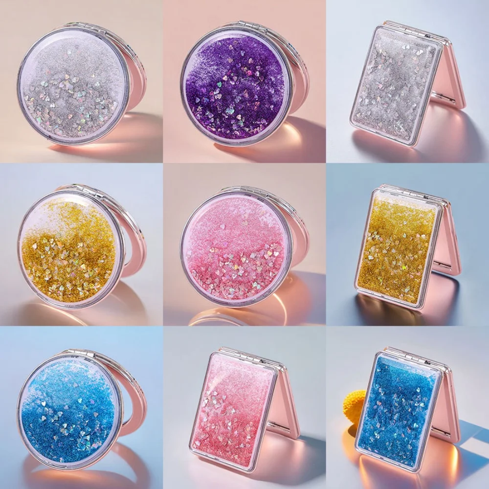 Colorful Flowing Sand Mirror Chic Double Sided Cosmetic Mirror Mini Pocket Makeup Mirror Versatile For Touch-Ups Suitcase