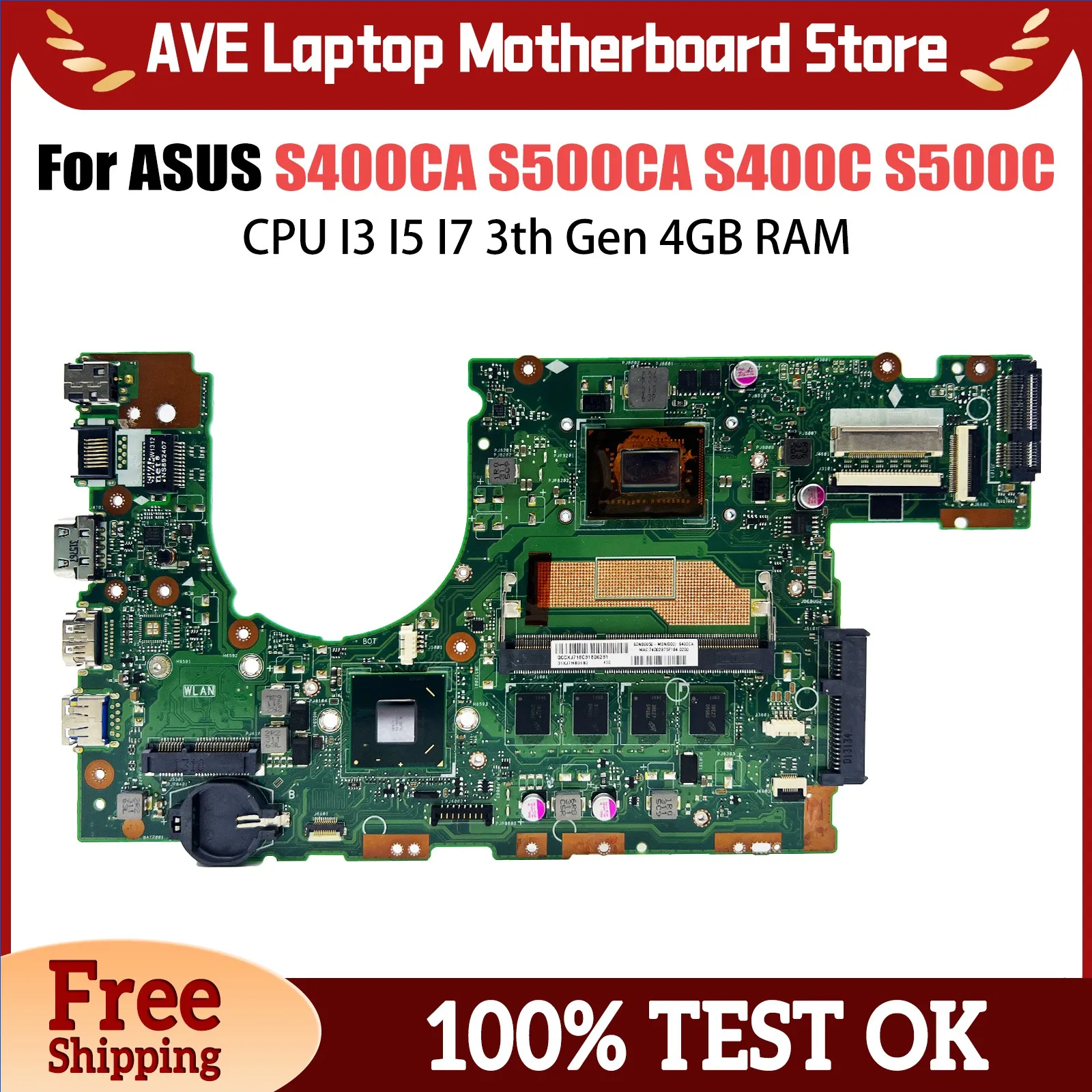 

S400CA Notebook Mainboard For ASUS S500CA S400C S500C S400 S500 Laptop Motherboard With CPU I3 I5 I7 3th Gen 4GB RAM