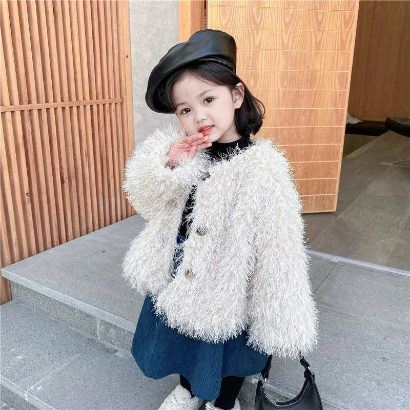 

Girls Fur Coat Jacket Cotton Outwear Overcoat 2022 Beauty Warm Thicken Plus Velvet Winter Autumn Christmas Children's Clothing