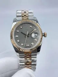 Montre étanche à la mode exquise pour femmes-36mm, motif de fosse de diamant, fenêtre de calendrier, bracelet en acier