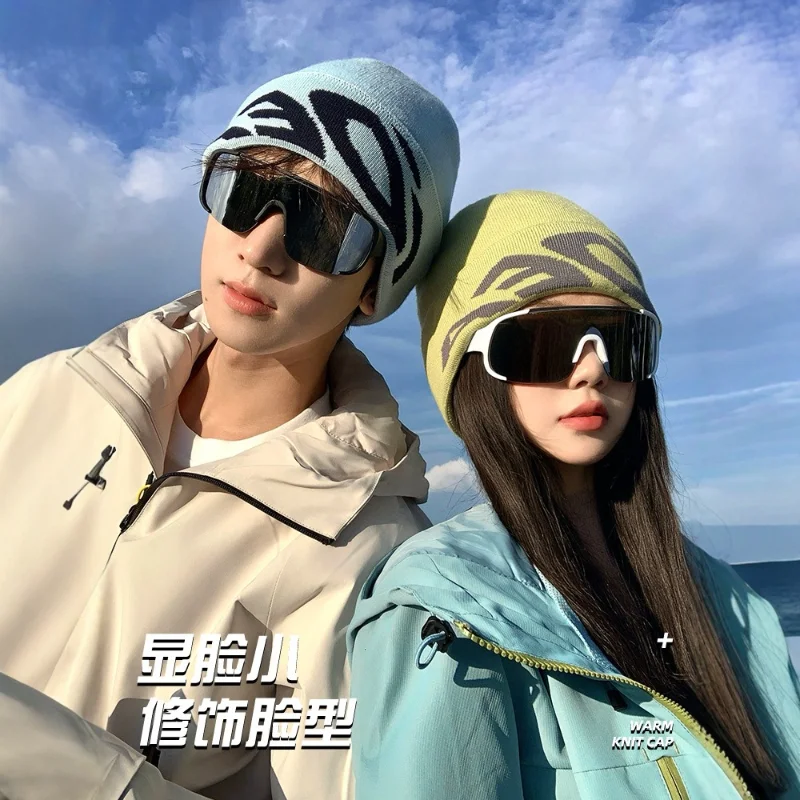 Outdoor Knit Beanie Hat Men Women Winter Autumn Ski Climbing Warm Wool Blend Knitted Cap Large Head Circumference