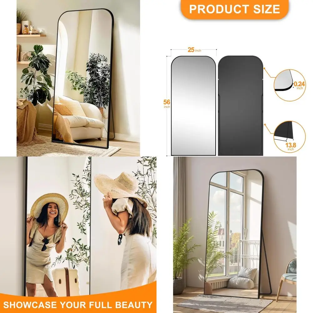

Large Standing Floor Mirror, 56 x 25 Aluminum Frame, Ideal for Bedroom, Living Room, Bathroom Use