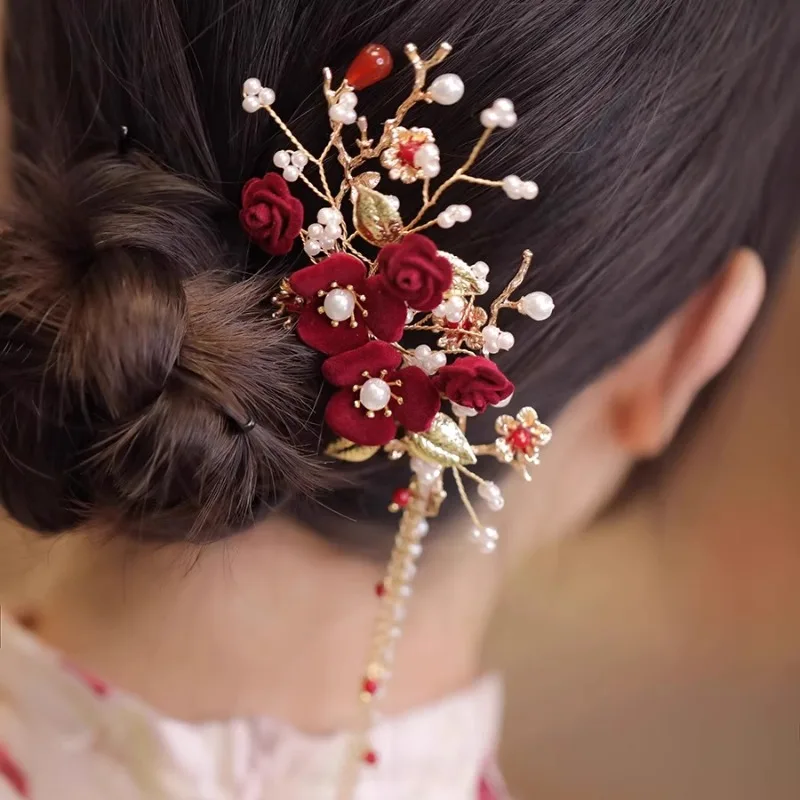 Peineta retro pequeño tocado de cártamo antiguo Hanfu disco pelo clásico cheongsam accesorios para el cabello