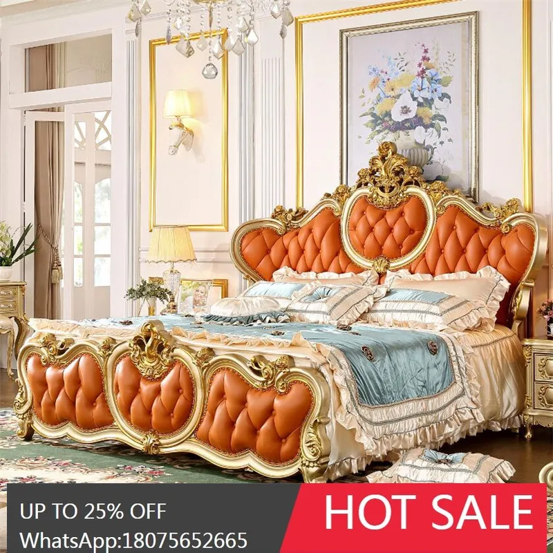 

SGF European Style Double Solid Wood Bed Genuine Leather High-end Elegant Bed