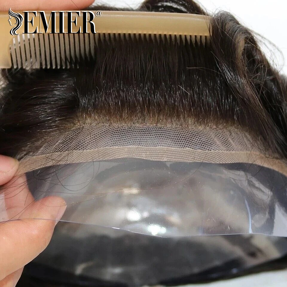 【Customized】Top Swiss Lace And Pu Human Hair Replacement 25mm Curl Lace Front Men Hair System Comfortable Male Hair Prosthesis