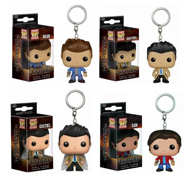 Funko pop personagem sobrenatural dean & castiel sam chaveiro brinquedo figura coleção chaveiro brinquedos com caixa de varejo