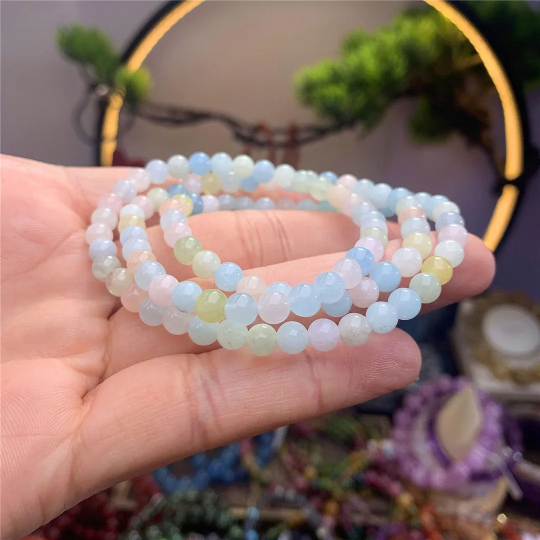 5mm Natural Beryl Morganite Bracelet For Women Lady Men Beauty Wealth Gift Colorful Beads Stone Gemstone Jewelry Strands AAAAA