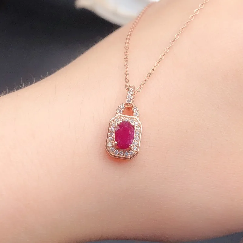 YULEM Genuine Natural Ruby Pendant Necklace for Women Lady Girl 925 Sterling Silver Wedding Engagement Birthday Gemstone Gift