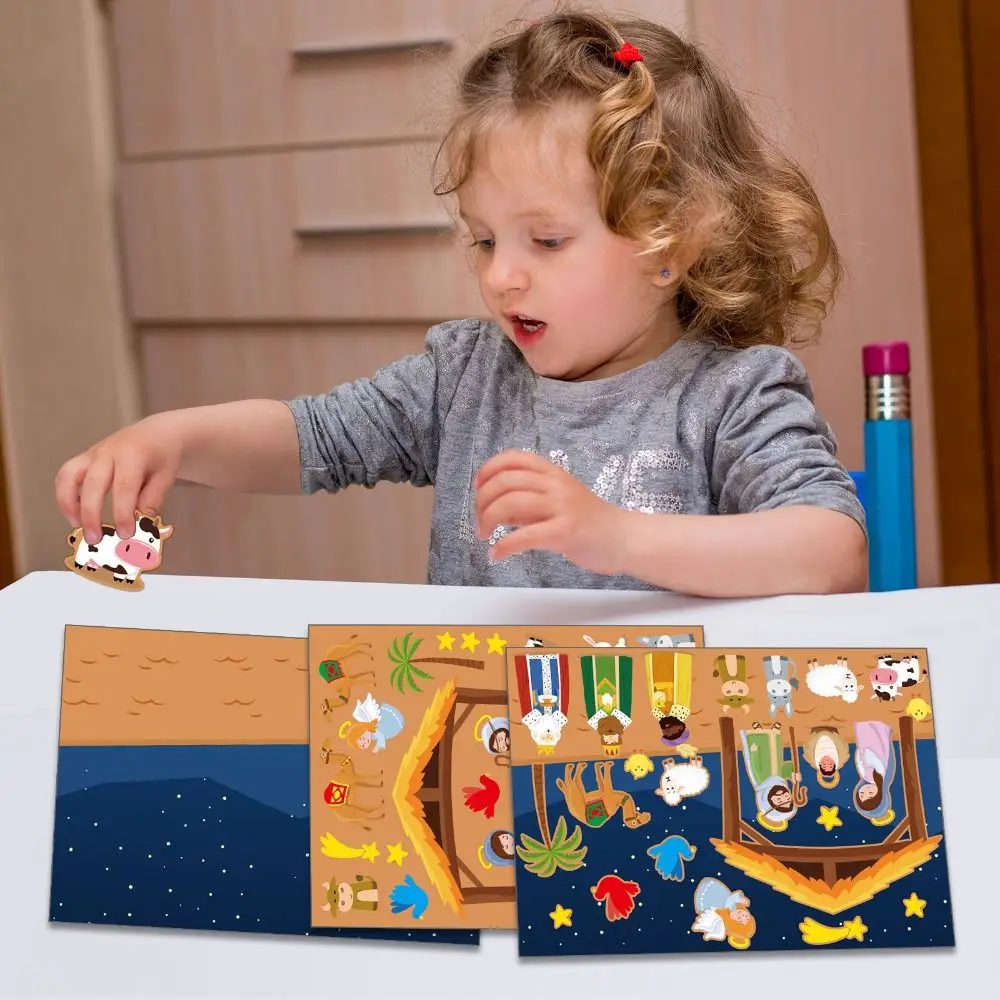24 Sheets Nativity Stickers Nativity Recognition Training Puzzle Scenes Stickers Crafts DIY DIY Puzzle Games Sticker Kids Toys