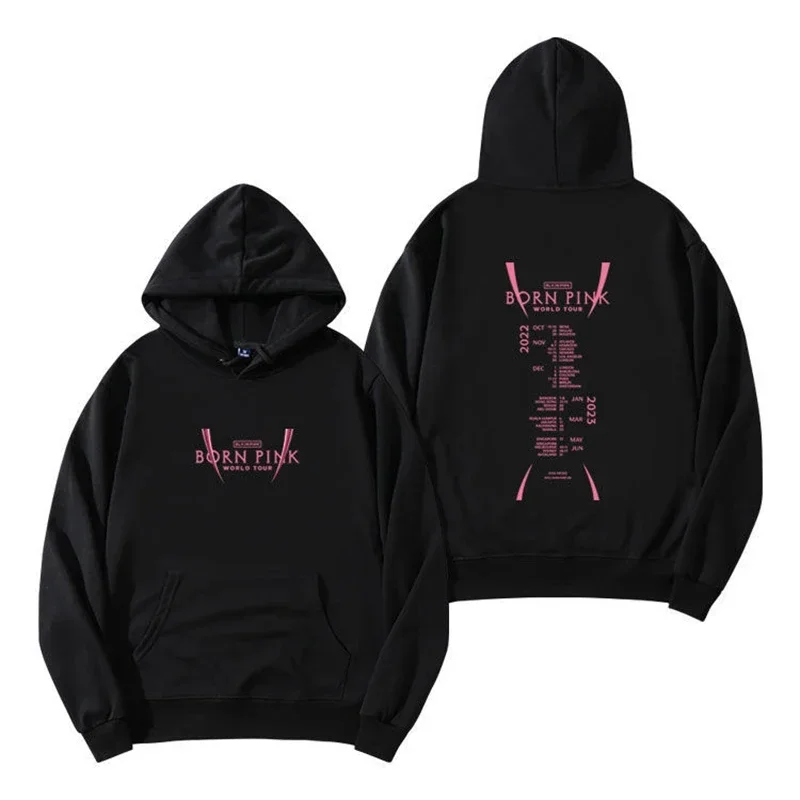 Unisex Sweatshirt Black Pink Girl Letters Printed Hooded Women Hoodies Y2K Casual Girl Pullover Korean Trend Clothes Tops