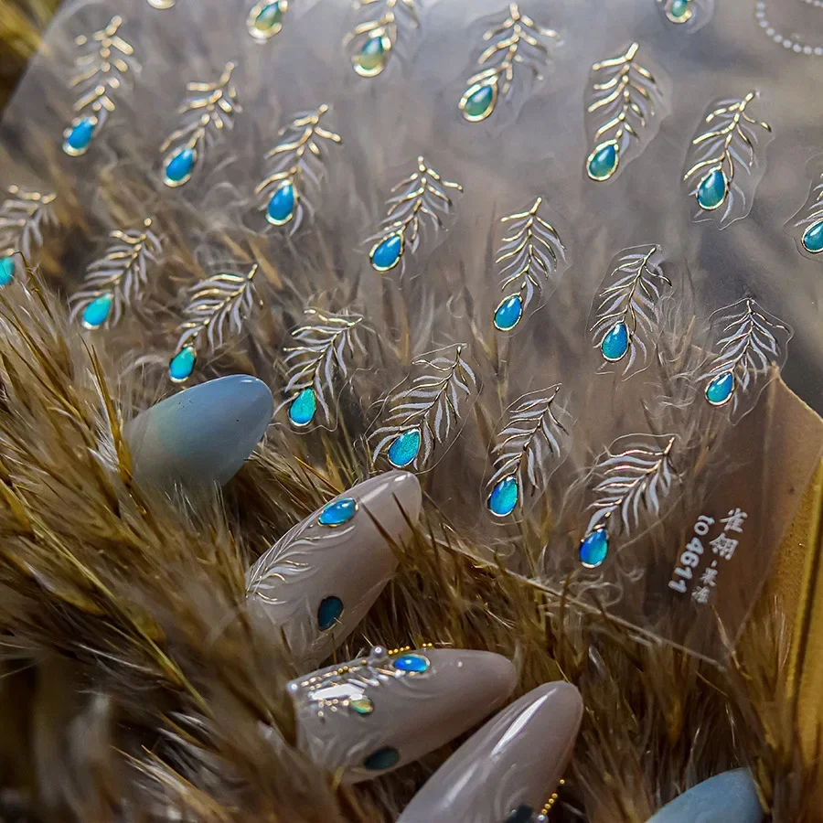 Charming Blue Sparrow Feather Rhinestone Wings Peacock Sparrow Dreamy Jelly Stars Self Adhesive Nail Art Stickers Manicure Decal