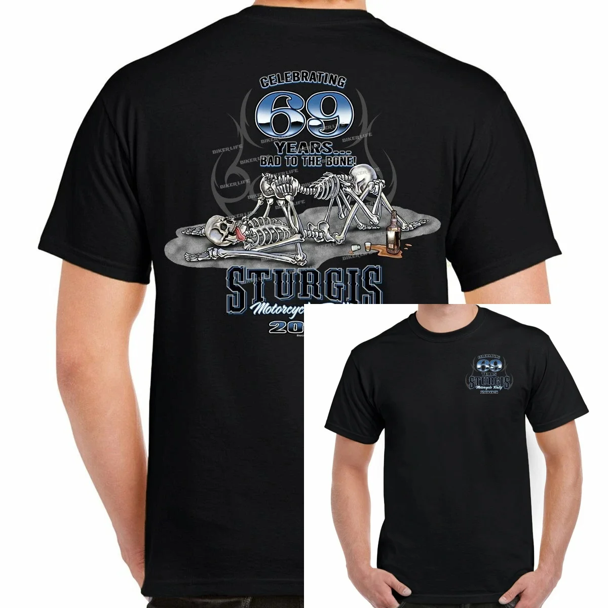 Biker 2009 Sturgis Motorcycle Rally 69 Skeletons Offensive Motorcycle T-Shirt High-end Luxury Unisex Style Both of Men and Women