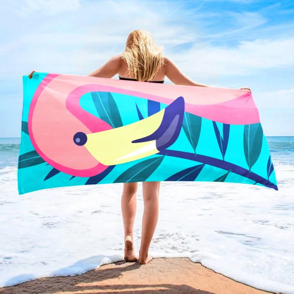27x55in Quick-dry Absorb Water Beach Towel Fitness Swim Bath Towel Outdoor Camping Sunbathing Super Fiber Flamingo Beach Blanket