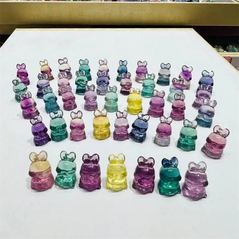 

10pcs Natural Fluorite Rabbit Carving Mineral Stone Crystal Figurine Healing Quartz Reiki Lucky Cute Festival Gift 17mm