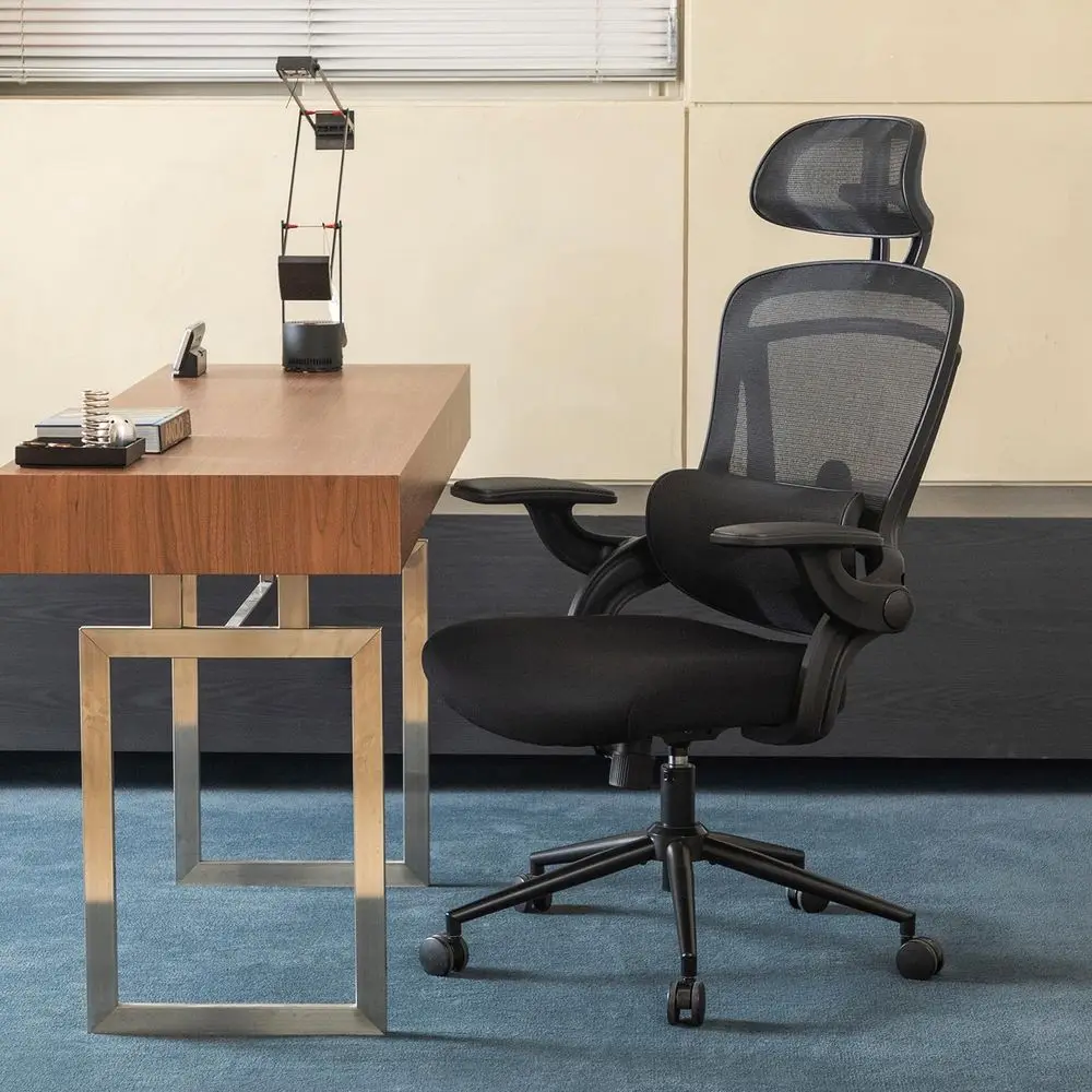 Mesh Office Chair with High Back, Adjustable Lumbar Support, and Swivel Armrests for Comfortable Gaming and Desk Use