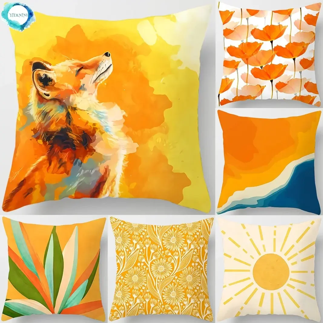 Orange printed square pillowcase home decoration car sofa cushion cover Funda de almohada