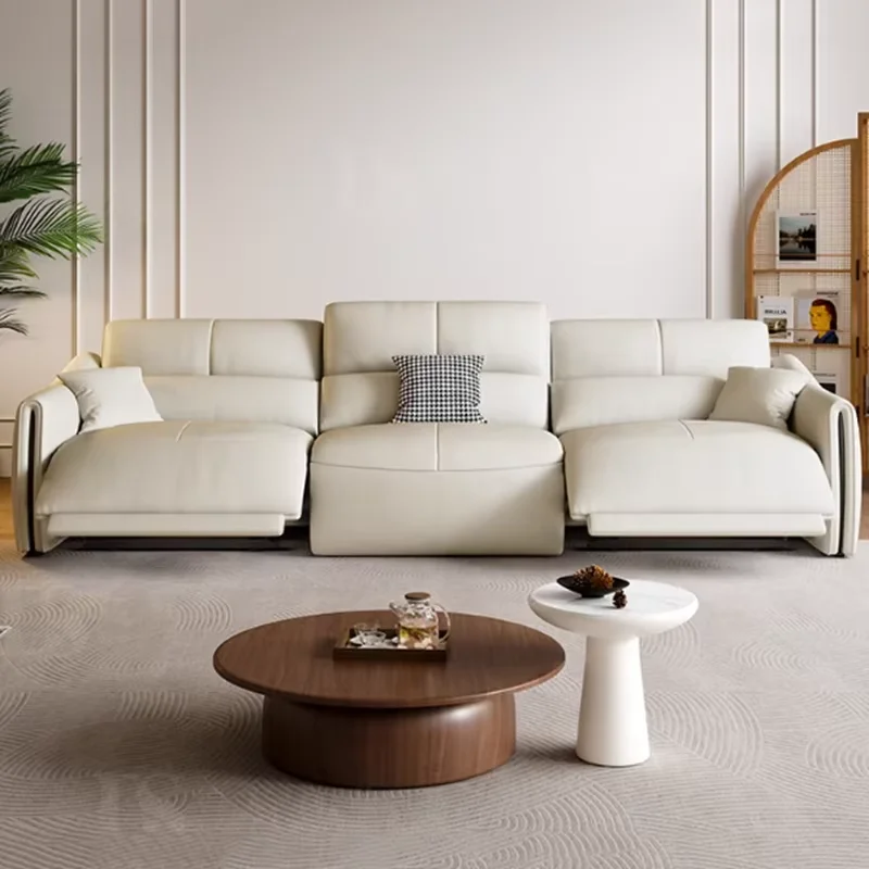 Leather Beige Living Room Sofas Luxury Recliner Armchair Sleeper Sofas Double Lounges Daybed Divani Soggiorno Home Furniture