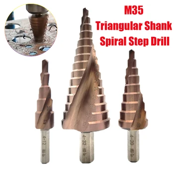 M35 HSS-CO Cobalt Step Drill Bit Set Tapered 4-12/4-20/4-32mm HSS Drill Bit Kit Spiral Groove Triangle Shank for Stainless Steel