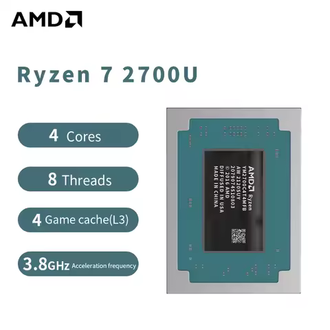 Processador amd r7 2700u ryzen 7 2700u, 3.8ghz, 4 núcleos, 8 threads, 4mb, cache de jogo 14nm tdp 12-25w soquete fp5, cpu para jogos ym2700c4t4mfb