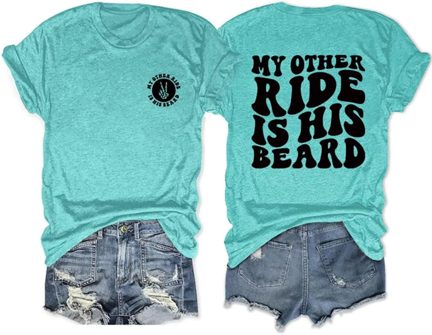 

My Other Ride is His Beard Shirts for Women Funny Wife T-Shirts Vintage Graphic Tees Summer Casual Short Sleeve Tops