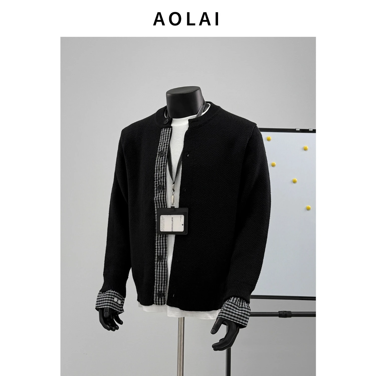 

Men's Knitted Open Cardigan Autumn Winter plus Size 250 Pou Single Button Plaid Splicing Korean Sle Anti-Aging Outerwear