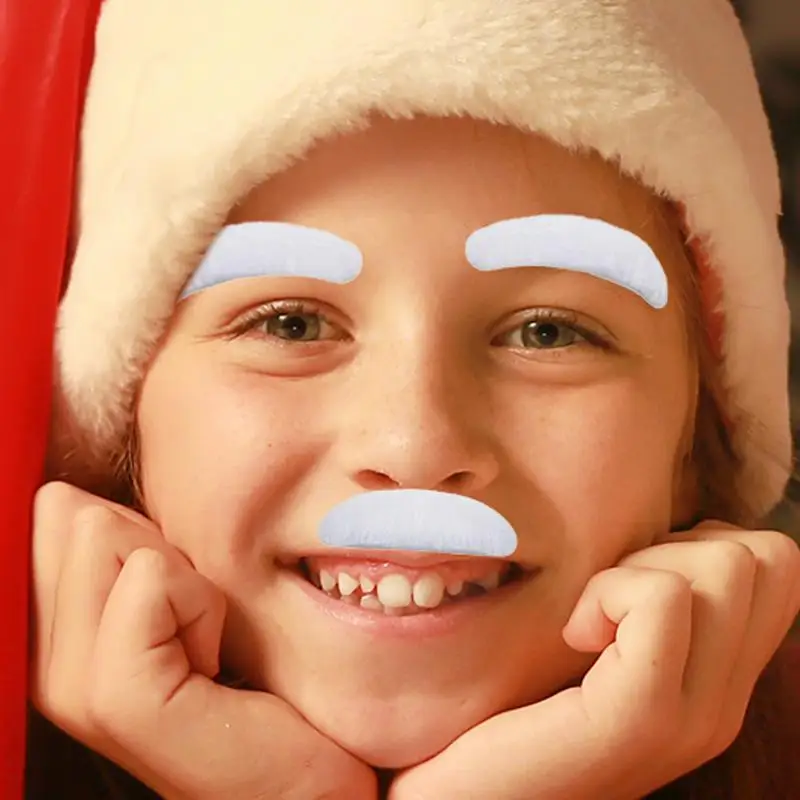 Old Man Mustache and Eyebrows Set Simulated Santa Claus Facial Hair Costume Old Man White Fake Mustache and Eyebrows Set view 2