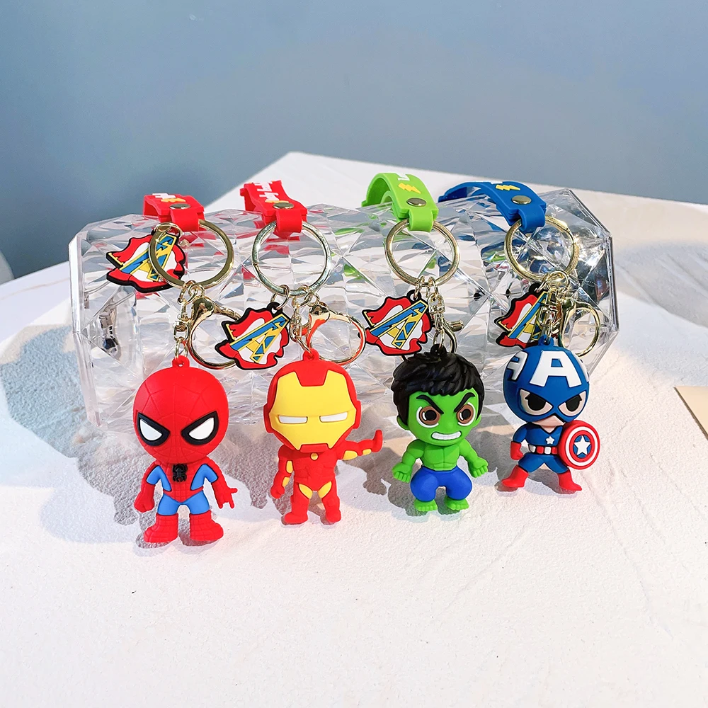 Marvel Spiderman Doll Silicone Keychain Avengers Superhero Iron Man Keyrings Men Car Pendant Key Holder for Backpack Accessories