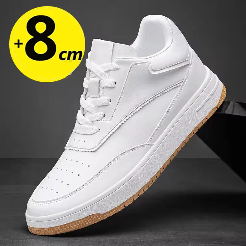 Zapatos de tablero de cuero genuino para hombre, zapatillas informales, blancas, cómodas, con plataforma, plantilla de 6/8/10CM