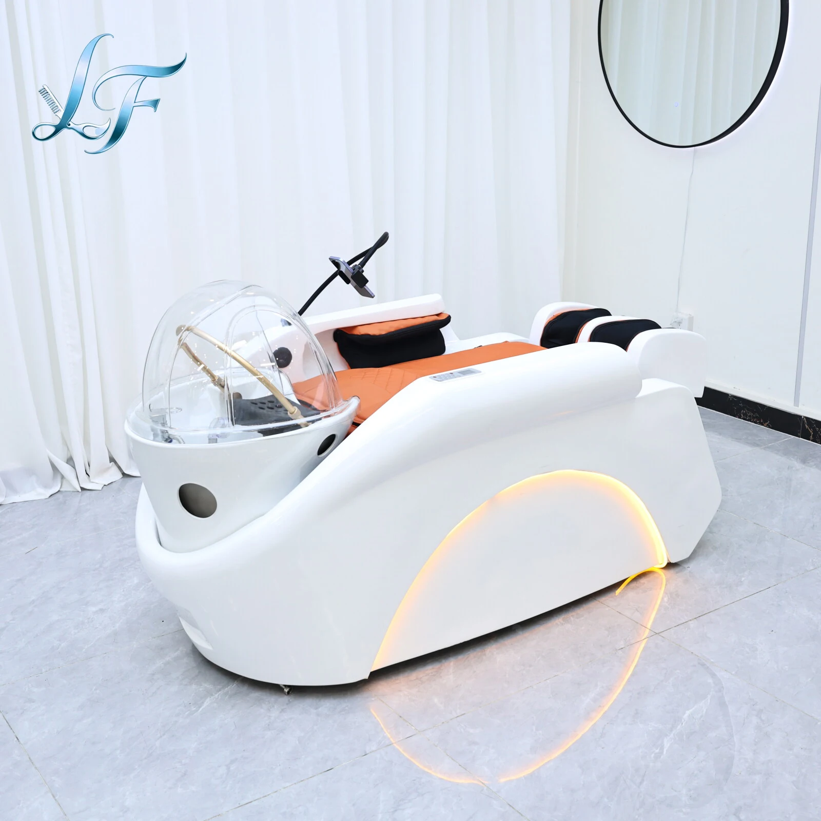 Newest Electric Head Spa Shampoo Bed with Steam Function Built in Ceramic Sink Adjustable Backrest Dual Water Control Massage