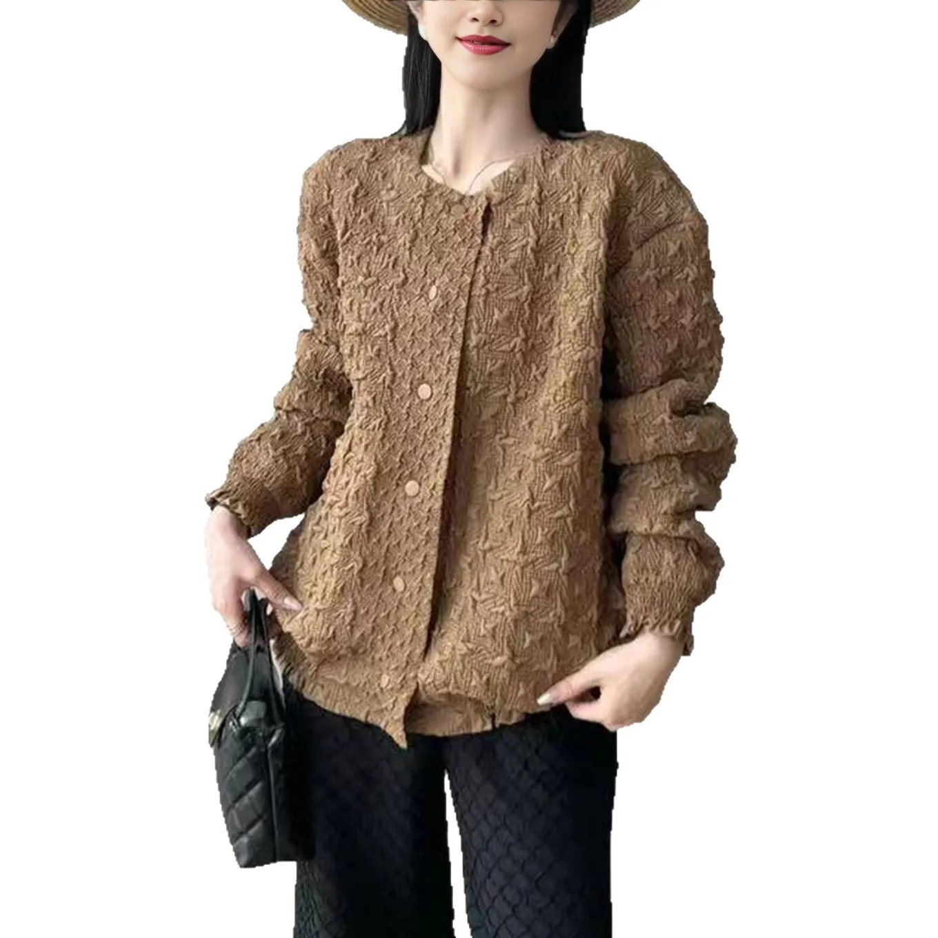 Miyake Pleated Jacket Women's Autumn 2025 New Versatile Single Piece Pleated Top Women's High-end Embroidered Cardigan Stylish