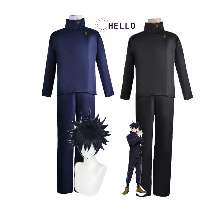 

Fushiguro Megumi Cosplay Anime Jujutsu Kaisen Cosplay Adult Mens Blue Black Top Pants Wig Halloween Uniform Full Set