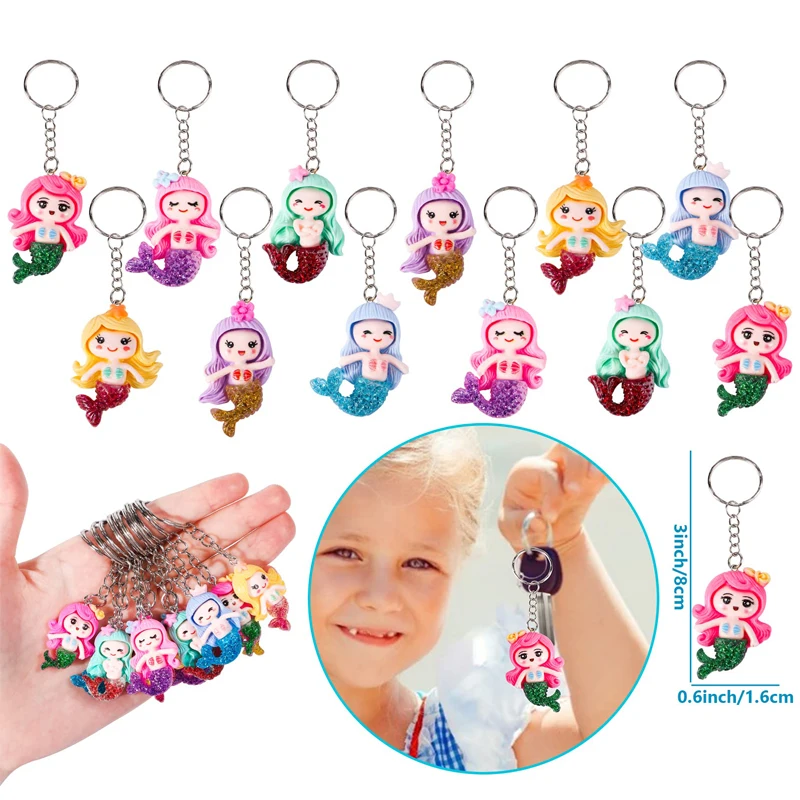 10pcs Mermaid Necklace Keychains Baby Shower Party Favors Birthday Piñata Fillers Mermaid Key Chain Wedding Gifts Guests