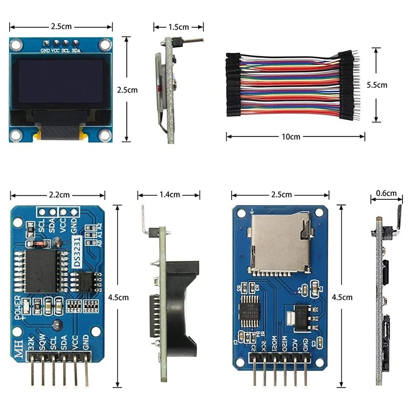 Kit Relógio em Tempo real, Módulo relógio, Mini SD, Mini Adaptador TF, Reader Driver, IIC, RTC, DS3231, AT24C32