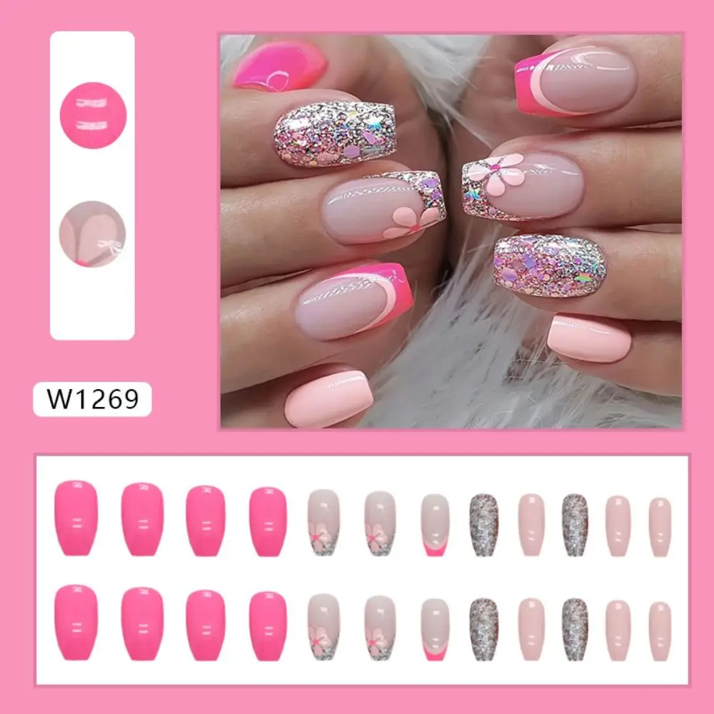 Unhas postiças curtas para mulheres e meninas, pontas onduladas de unhas, unhas postiças francesas, capa completa, estrelas adoráveis, azul, branco, na moda