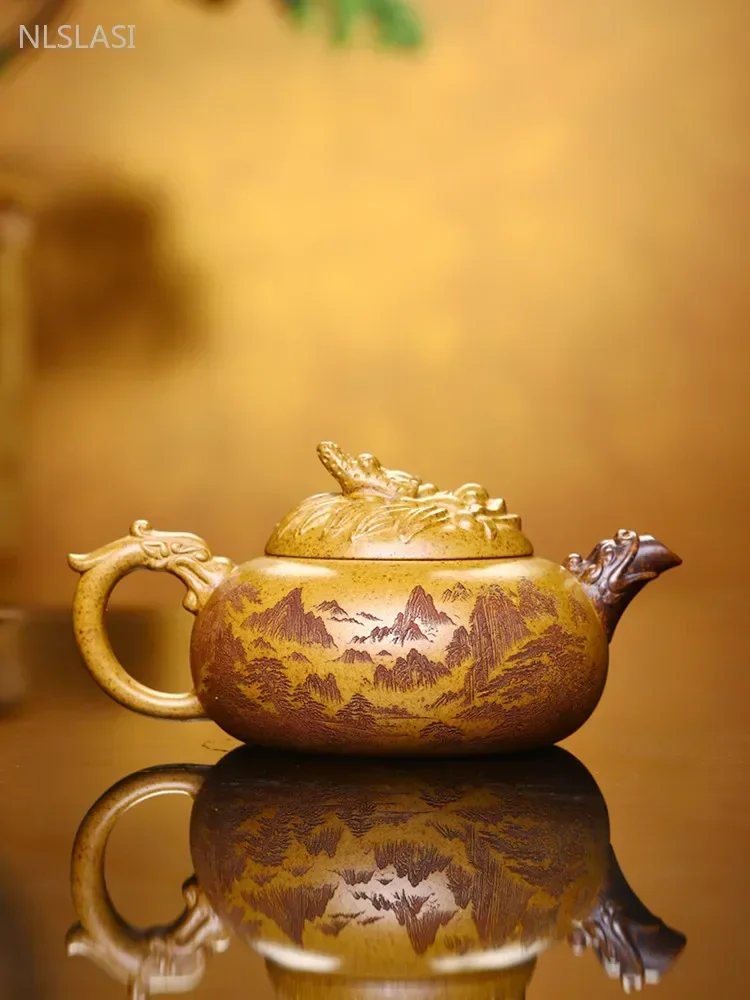 300ml High Quality Yixing Purple Clay Teapot Hand Carving Section Mud Kettle Chinese Zisha Filter Teapot Beauty Tea Accessories