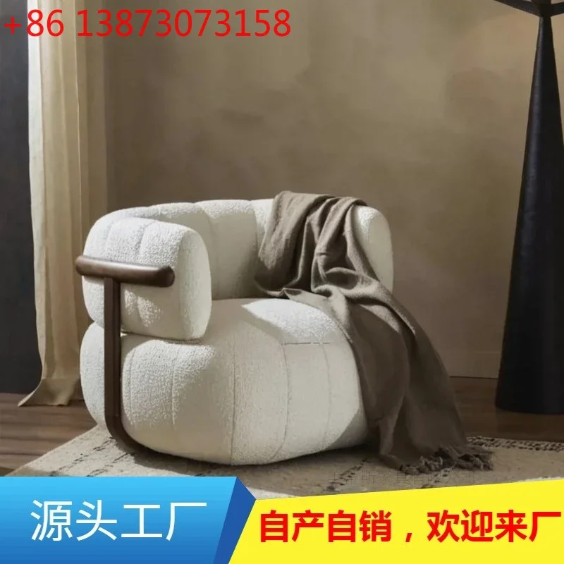 

Solid wood antique casual single sofa chair minimalist wabi sabi retro living room lamb wool designer single chair customization