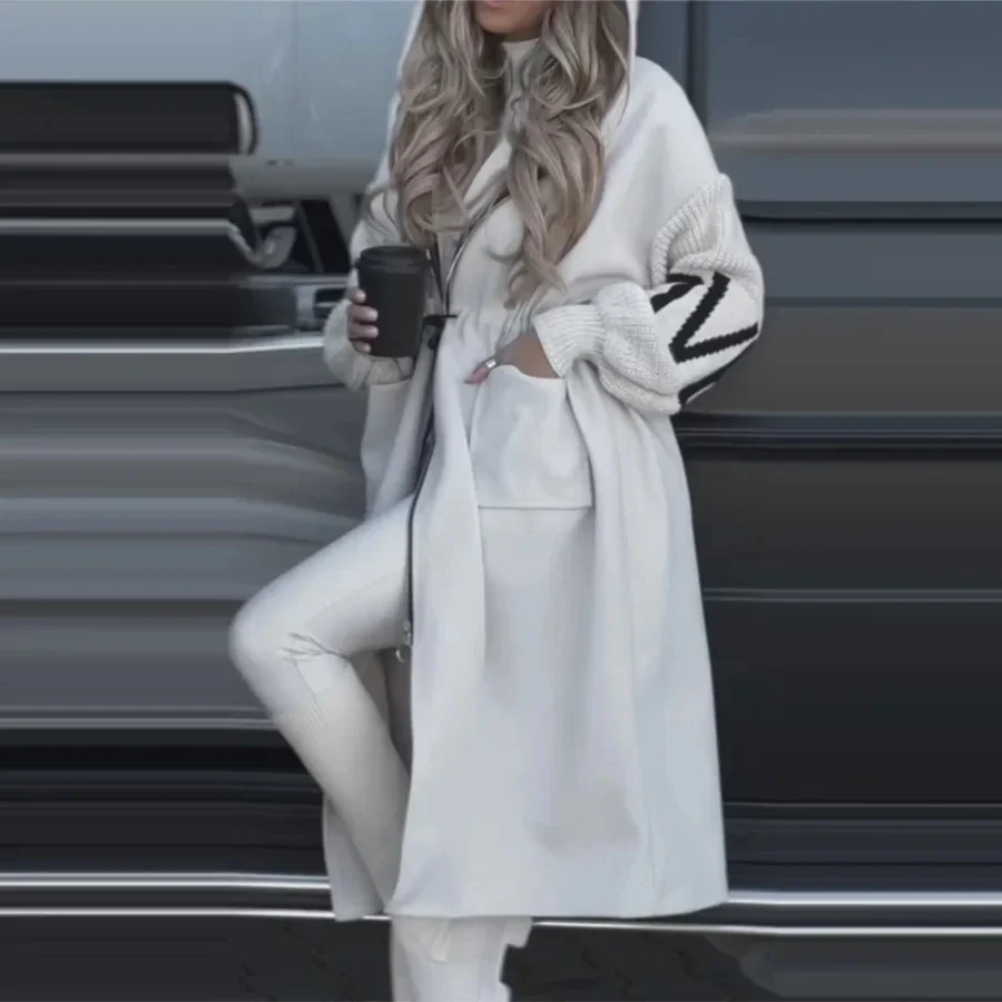 Jesienno-zimowa elegancka biała parka damska, długa kurtka z kapturem, gruba, ciepła, codzienna, modna, nowe płaszcze damskie, odzież wierzchnia.