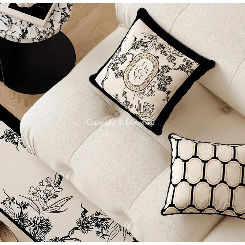 Diphylleia Moroccan Manor Retro Black And White Geometry Cushion Cover Lush Velvet Decorative Throw Pillow Case Chic Home Decor