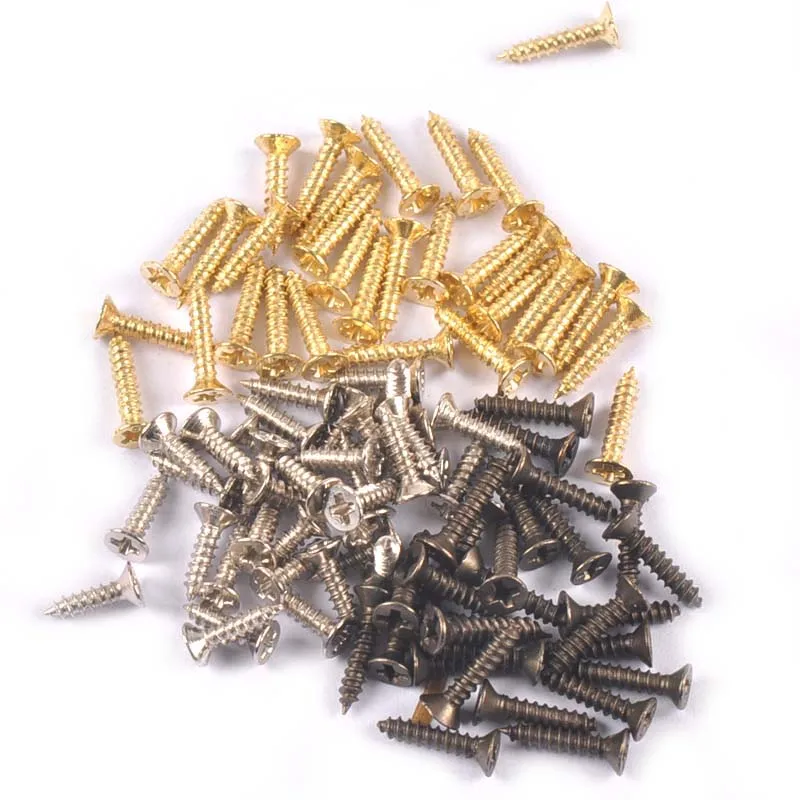 100Pcs Mini Flat Head Wood Screws Bronze Silver Golden Small Screw for Wooden Box Furniture Hardware Carpenter Wood Working