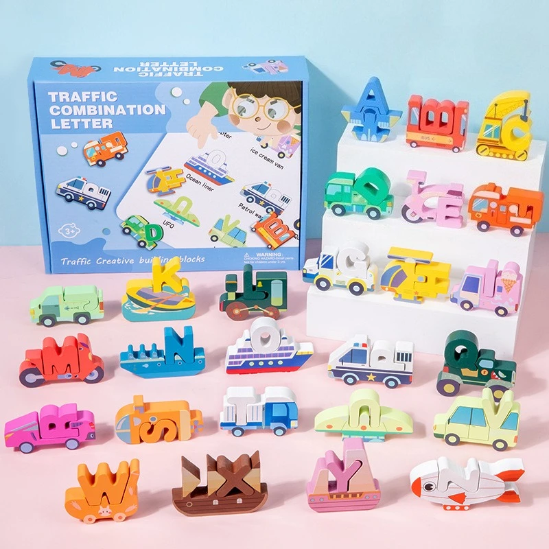 Kids Wooden Toys Children Letter Creative Three Dimensional Puzzle Building Block Featuring Educational Intelligence Development